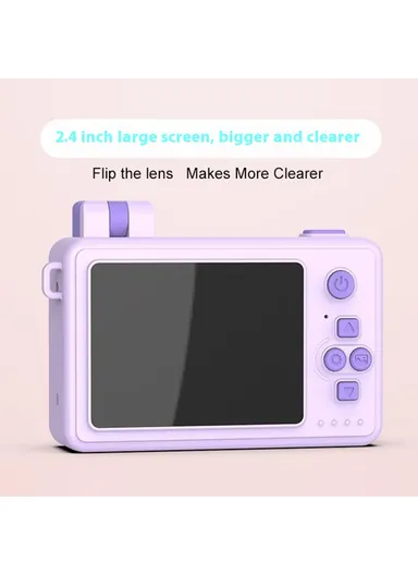 Rabbit Building Block Toy Flip Lens Camera 2.4-inch Screen Kids Camera with Tripod + 32 GB TF Card + Card Reader - Purple M1