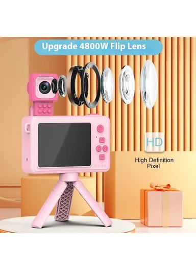 Rabbit Building Block Toy Flip Lens Camera 2.4-inch Screen Kids Camera with Tripod + 32 GB TF Card + Card Reader - Purple M1