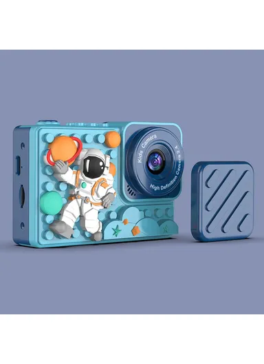 Astronaut Design 2.4-inch IPS Screen Dual Lens Camera Kids Digital Camera Building Block Toy with 32 GB TF Card + Card Reader H6