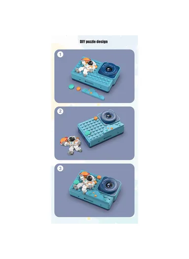 Astronaut Design 2.4-inch IPS Screen Dual Lens Camera Kids Digital Camera Building Block Toy with 32 GB TF Card + Card Reader H6