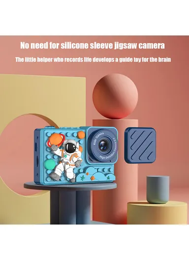 Astronaut Design 2.4-inch IPS Screen Dual Lens Camera Kids Digital Camera Building Block Toy with 32 GB TF Card + Card Reader H6