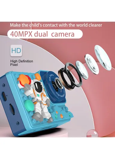 Astronaut Design 2.4-inch IPS Screen Dual Lens Camera Kids Digital Camera Building Block Toy with 32 GB TF Card + Card Reader H6