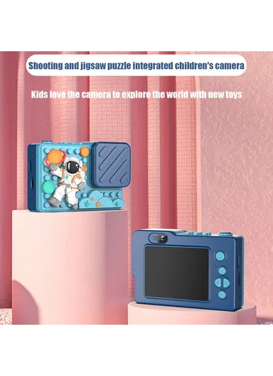 Astronaut Design 2.4-inch IPS Screen Dual Lens Camera Kids Digital Camera Building Block Toy with 32 GB TF Card + Card Reader H6