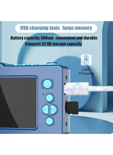 Astronaut Design 2.4-inch IPS Screen Dual Lens Camera Kids Digital Camera Building Block Toy with 32 GB TF Card + Card Reader H6