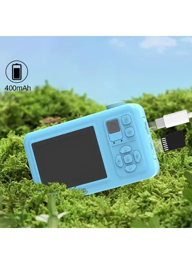 Cartoon Design 2-inch Screen Children HD Dual Lens Camera with Tripod - Blue D32 