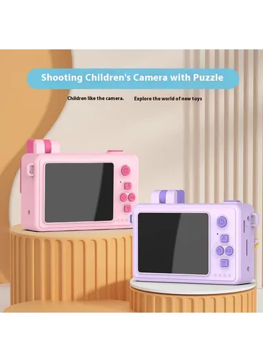 Rabbit Building Block Toy Flip Lens Digital Camera 2.4-inch Screen Kids Camera with Tripod - Purple M1 