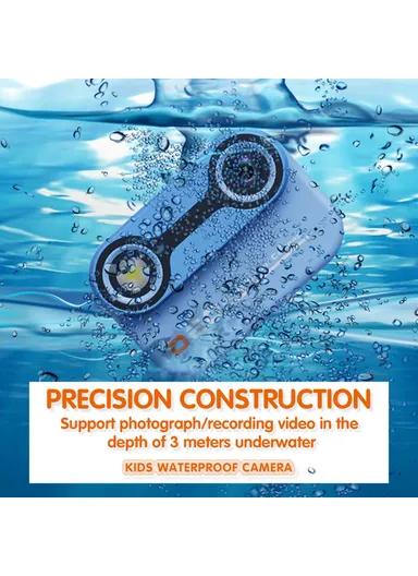 3m Underwater 2.4-Inch IPS Screen Dual Lens Kids Camera with 32G Memory Card + Card Reader, No Tripod - Blue D60