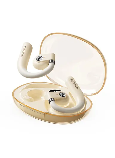 Open-Ear Wireless Headphones Bluetooth-compatible Earbuds Digital Display OWS 16mm Driver Sports Earphones TQ-EJ13 - Beige