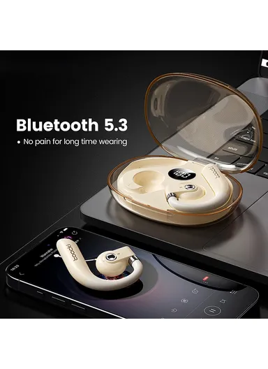 Open-Ear Wireless Headphones Bluetooth-compatible Earbuds Digital Display OWS 16mm Driver Sports Earphones TQ-EJ13 - Beige