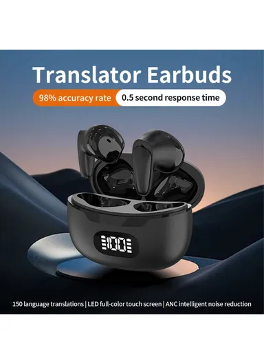 150 Languages Smart Voice Translation Earbuds Bluetooth-compatible Semi In-Ear Headphones B28 - Black
