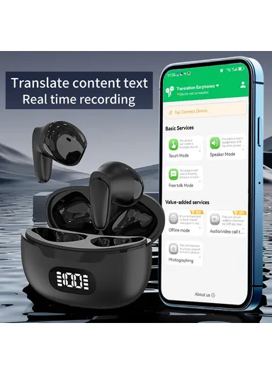 150 Languages Smart Voice Translation Earbuds Bluetooth-compatible Semi In-Ear Headphones B28 - Black