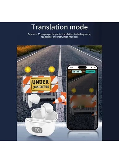 150 Languages Smart Voice Translation Earbuds Bluetooth-compatible Semi In-Ear Headphones B28 - Black