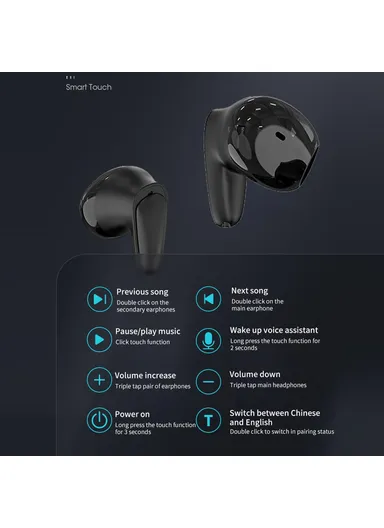 150 Languages Smart Voice Translation Earbuds Bluetooth-compatible Semi In-Ear Headphones B28 - Black