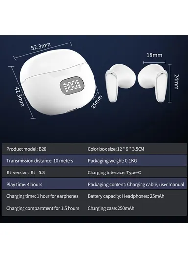 150 Languages Smart Voice Translation Earbuds Bluetooth-compatible Semi In-Ear Headphones B28 - Black