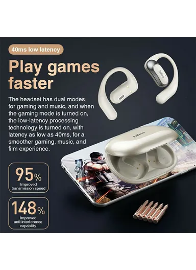 Open-Ear Bluetooth-compatible Headphones Stereo Music Wireless Headset Hi95 - Beige