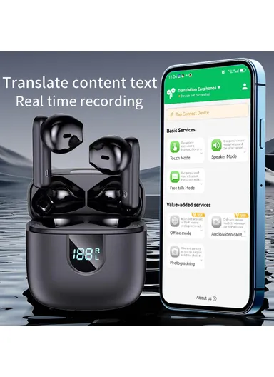 Smart Voice Translation Earbuds Bluetooth-Compatible Semi In-Ear Headphones 150 Languages Wireless Earphones A18