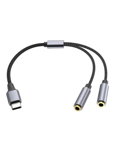 25cm Type-C to 3.5mm Audio Splitter Cable Headphone Adapter for Smartphone Computer
