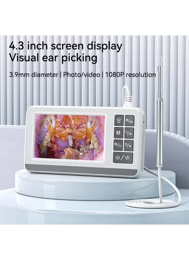 1080P Otoscope Ear Camera 4.3 inch Screen Borescope Ear Wax Visual Detector with Earpick P60 