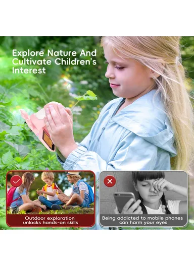 362 Cartoon Handheld Microscope for Children 2-inch IPS Screen 1000x Magnifying Glass with 8-LED Light - Pink