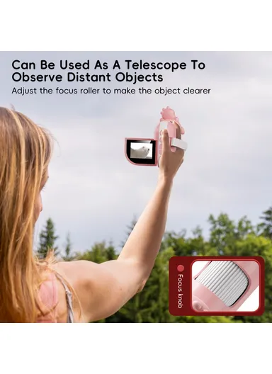 362 Cartoon Handheld Microscope for Children 2-inch IPS Screen 1000x Magnifying Glass with 8-LED Light - Pink