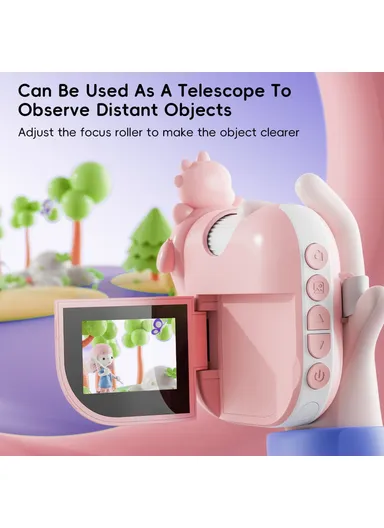 362 Cartoon Handheld Microscope for Children 2-inch IPS Screen 1000x Magnifying Glass with 8-LED Light - Pink