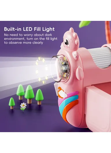 362 Cartoon Handheld Microscope for Children 2-inch IPS Screen 1000x Magnifying Glass with 8-LED Light - Pink