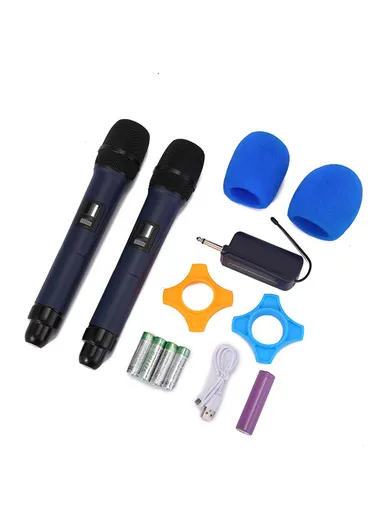 Professional Dual Dynamic Mic Handheld UHF Wireless Microphone System for Home KTV - Black W-15