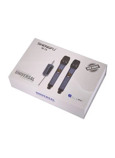 Professional Dual Dynamic Mic Handheld UHF Wireless Microphone System for Home KTV - Black W-15