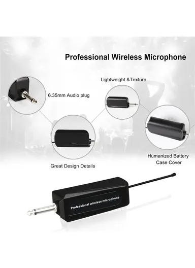 Professional Dual Dynamic Mic Handheld UHF Wireless Microphone System for Home KTV - Black W-15