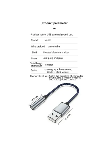 USB to 3.5mm Jack Audio Adapter USB to Headphone and Microphone Jack Aux Adapter Stereo Sound Card Adapter