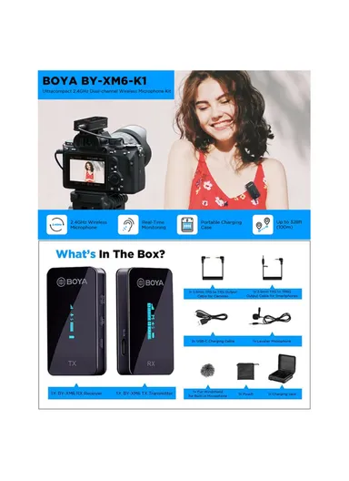 Mini Wireless Lavalier Microphone Video Recording Lapel Clip Mic with Charging Case BY-XM6-K1