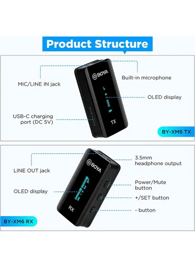 Mini Wireless Lavalier Microphone Video Recording Lapel Clip Mic with Charging Case BY-XM6-K1