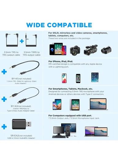 Mini Wireless Lavalier Microphone Video Recording Lapel Clip Mic with Charging Case BY-XM6-K1