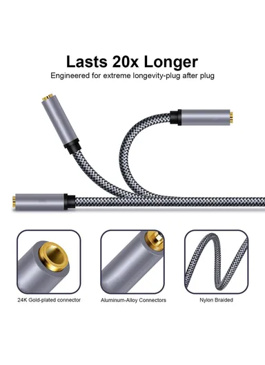 5m 3.5mm Aux Male to Female Audio Cable HiFi Stereo Braided Cord TRRS Audio Extension Cable for Microphone Speaker Headphone