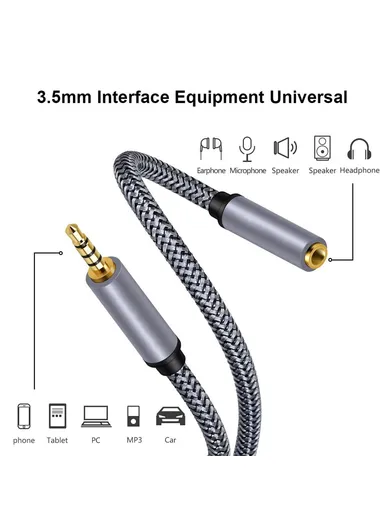 5m 3.5mm Aux Male to Female Audio Cable HiFi Stereo Braided Cord TRRS Audio Extension Cable for Microphone Speaker Headphone