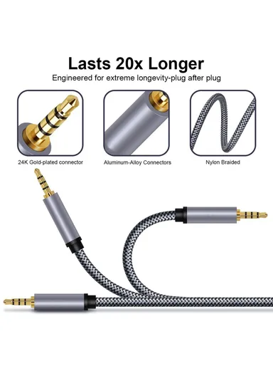 5m 3.5mm Male to Male Aux Cable HiFi Stereo TRRS Audio Cord Braided Extension Cable for Microphone Speaker Headphone