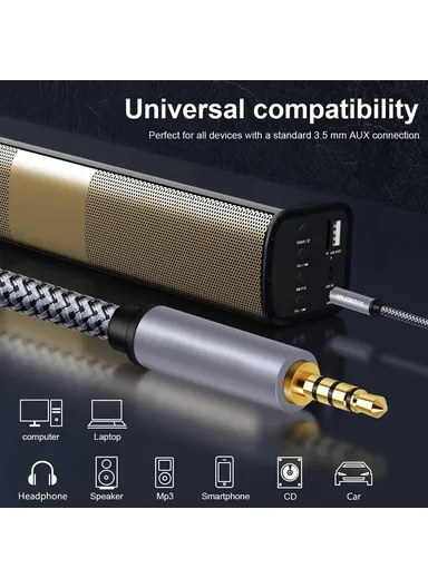 5m 3.5mm Male to Male Aux Cable HiFi Stereo TRRS Audio Cord Braided Extension Cable for Microphone Speaker Headphone