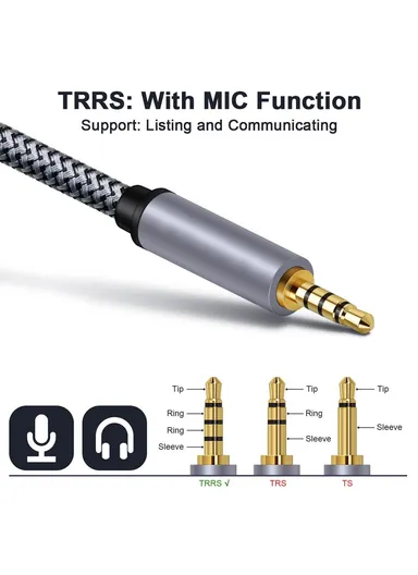 5m 3.5mm Male to Male Aux Cable HiFi Stereo TRRS Audio Cord Braided Extension Cable for Microphone Speaker Headphone