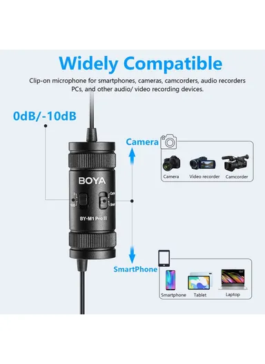 Pro II Clip-on Microphone Omni-directional Condenser Mic 3.5mm TRRS Plug with 6m Cable for Smartphone Camera Camcorder  BY-M1