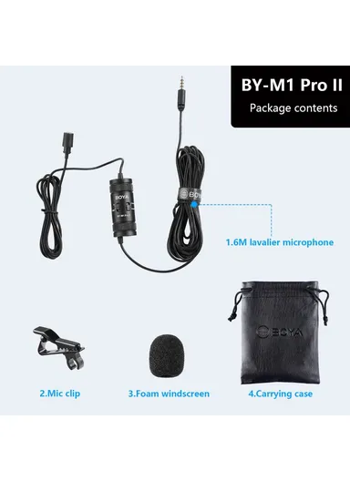 Pro II Clip-on Microphone Omni-directional Condenser Mic 3.5mm TRRS Plug with 6m Cable for Smartphone Camera Camcorder  BY-M1
