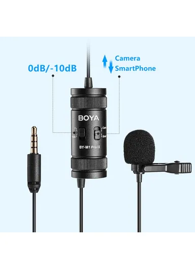 Pro II Clip-on Microphone Omni-directional Condenser Mic 3.5mm TRRS Plug with 6m Cable for Smartphone Camera Camcorder  BY-M1