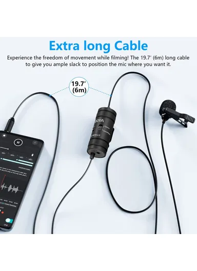 Pro II Clip-on Microphone Omni-directional Condenser Mic 3.5mm TRRS Plug with 6m Cable for Smartphone Camera Camcorder  BY-M1
