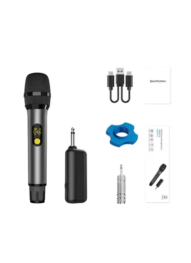 Singing Family KTV UHF Wireless Hand-Held Microphone Performance Live Streaming Mic, 1 Mic + 1 Receiver H21H - Grey