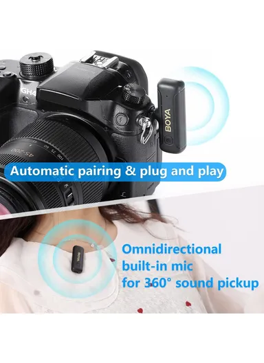Mini Clip-On Microphone for Camera Noise Reduction Plug-and-Play Wireless Lavalier Mic with 3.5mm TRS Connector BY-WM3T2-M1