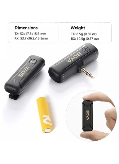 Mini Clip-On Microphone for Camera Noise Reduction Plug-and-Play Wireless Lavalier Mic with 3.5mm TRS Connector BY-WM3T2-M1