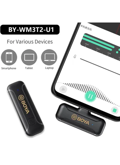 Wireless Lavalier Microphone Portable Audio Video Recording Mic for Live Broadcast BY-WM3T2-U1 
