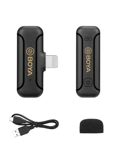 Wireless Lavalier Lapel Microphone 2.4GHz Dual Channel Mic with 1 Transmitter + 1 Receiver for Video Recording BY-WM3T2-D1