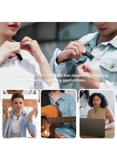 Wireless Lavalier Lapel Microphone 2.4GHz Dual Channel Mic with 1 Transmitter + 1 Receiver for Video Recording BY-WM3T2-D1