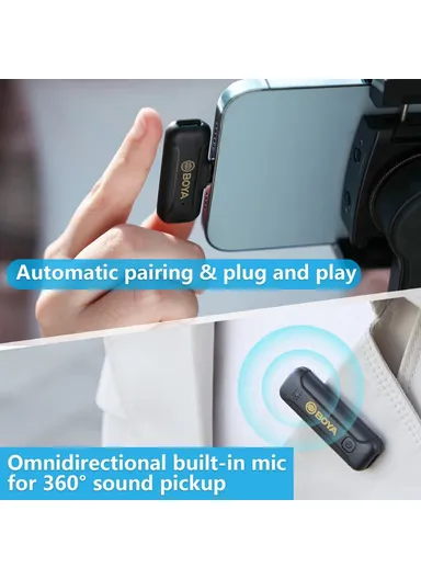 Wireless Lavalier Lapel Microphone 2.4GHz Dual Channel Mic with 1 Transmitter + 1 Receiver for Video Recording BY-WM3T2-D1