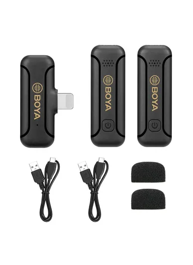 Wireless Lavalier Microphone System Plug and Play Mic with 2 Transmitters + 1 Receiver for Livestreaming Podcasting BY-WM3T2-D2